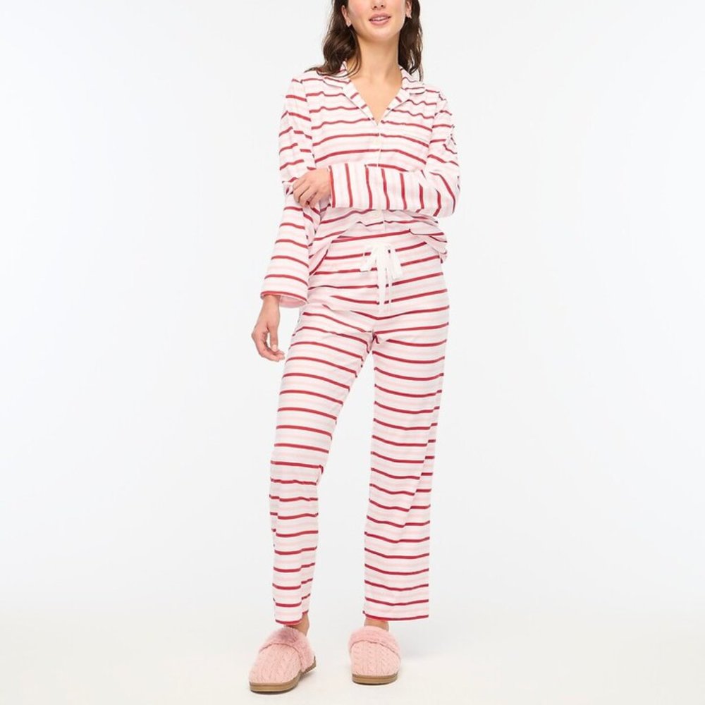 NWT J Crew Medium Pink striped knit pajamas